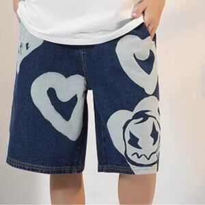 Evisu x Genanx Colorblock Print Bermuda Denim Shorts Jeans